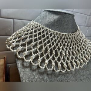 Vintage Faux Pearl Extra Wide Collar Bib Necklace
